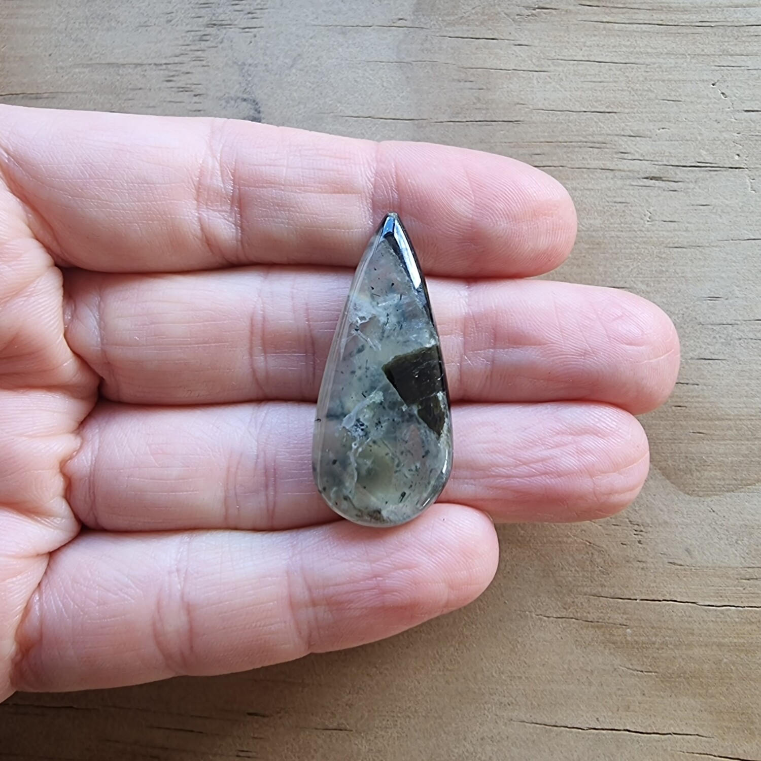 Prehnite with Epidote Cabochon / Pendant for jewelry making or diy craft projects 7.4gr