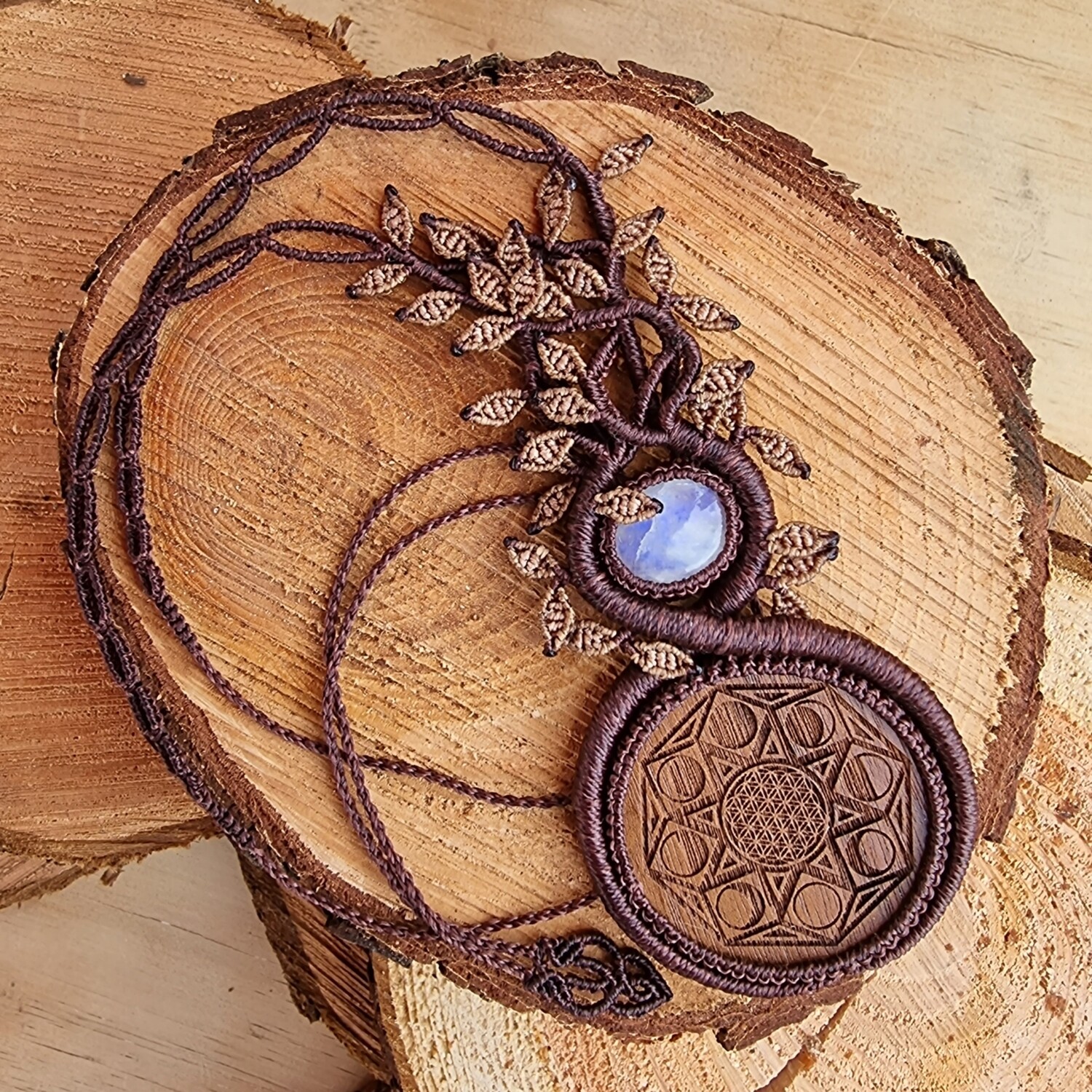 Tree of Life Necklace with Walnut Wood &amp; Moonstone Pendant