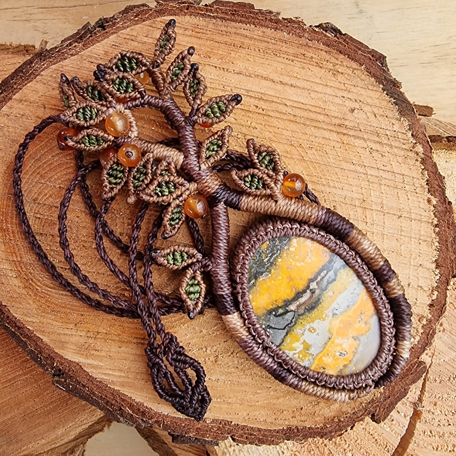 Tree of Life with Bumblebee Jasper Pendant &amp; Carnelian beads