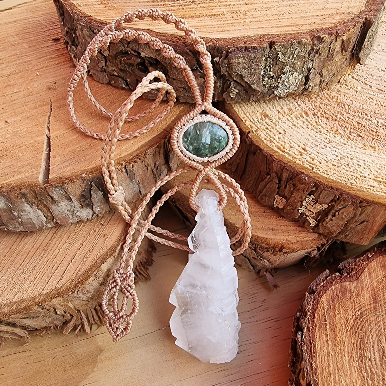 Seraphinite &amp; Faden Quartz Adjustable Micromacrame Necklace