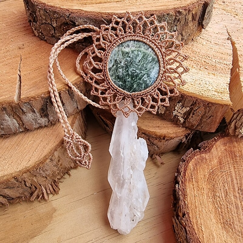 Seraphinite &amp; Faden Quartz Adjustable Micromacrame Necklace
