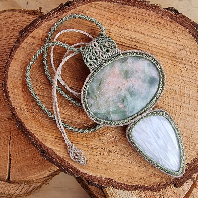 Stilbite &amp; Scolecite Adjustable Micromacrame Necklace