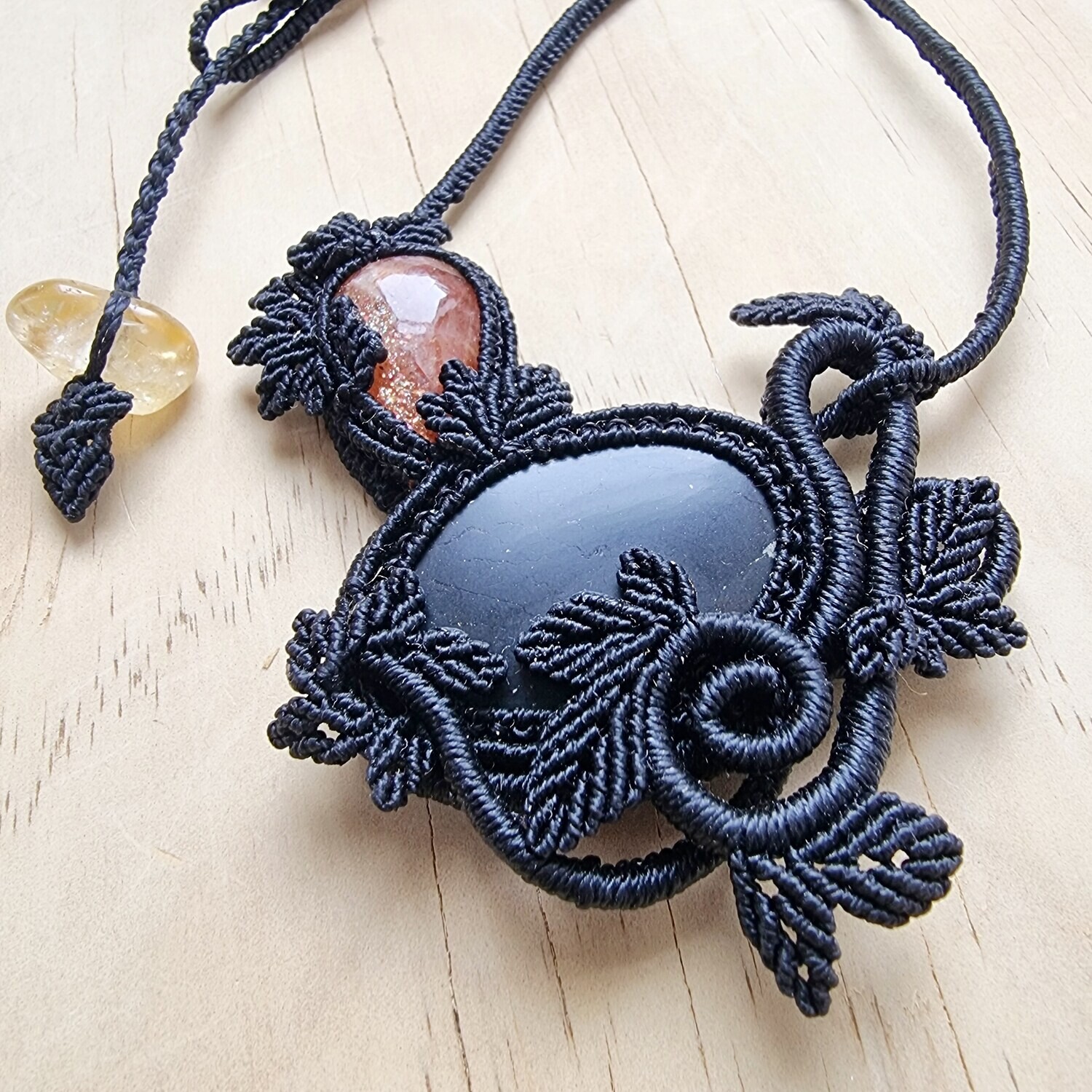 Shungite, Sunstone &amp; Citrine Micromacrame Necklace