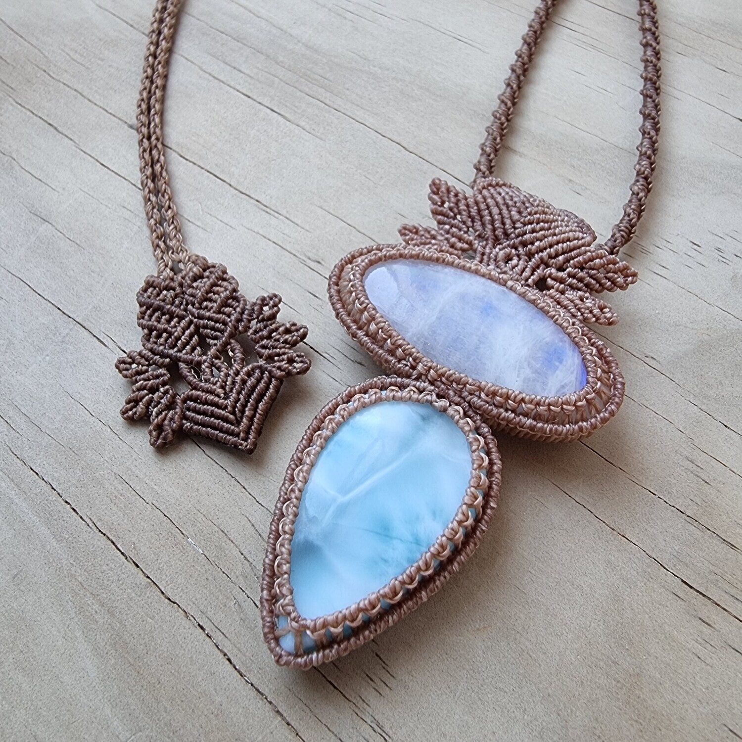 Larimar &amp; Moonstone MicroMacrame Necklace