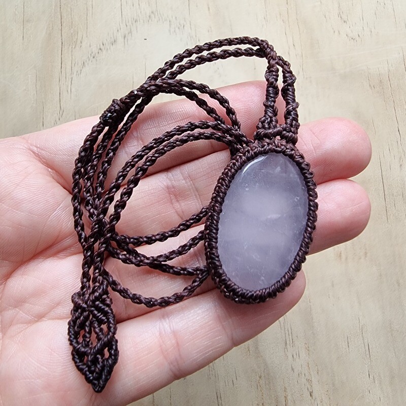 Rose Quartz Adjustable Micromacrame Necklace
