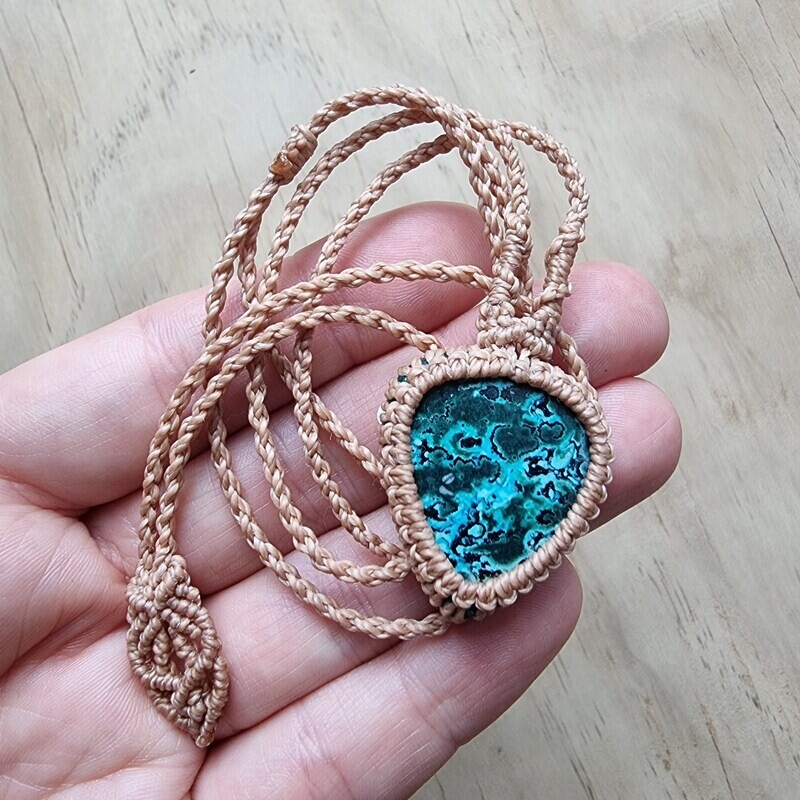 Chrysocolla Malachite Adjustable Micromacrame Necklace