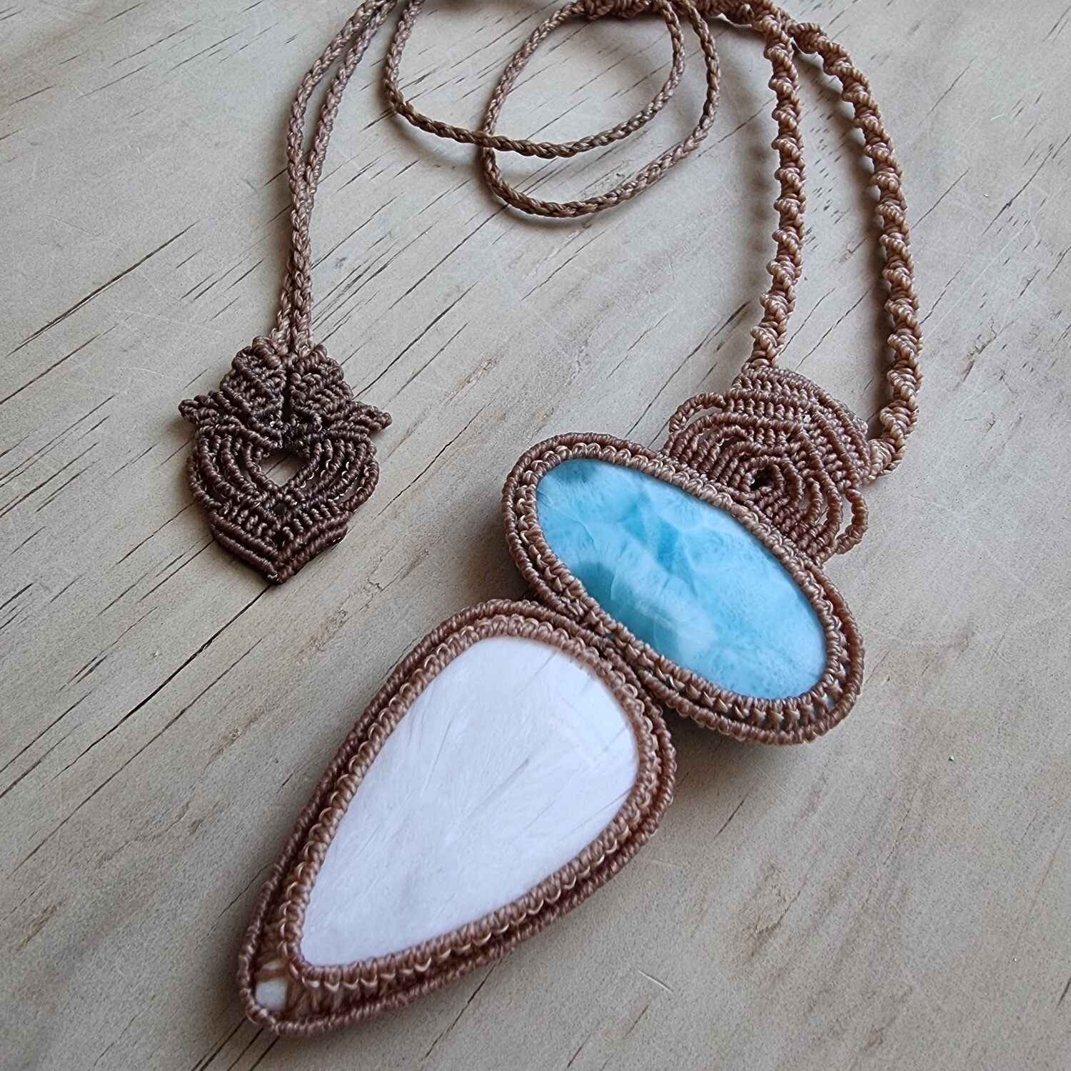 Larimar &amp; Scolecite MicroMacrame Necklace