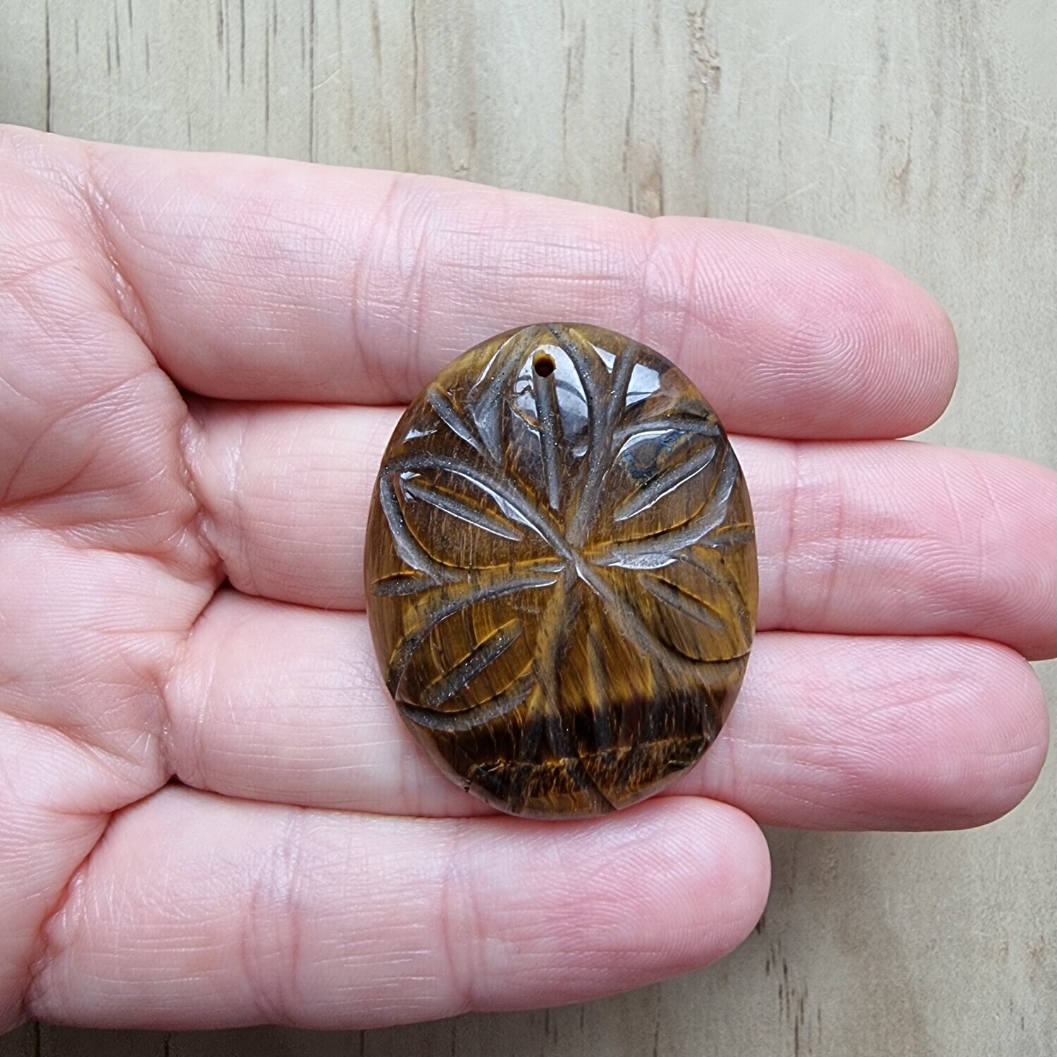 Carved Tiger Eye top drilled Pendant for jewelry making or diy craft projects 13.2gr