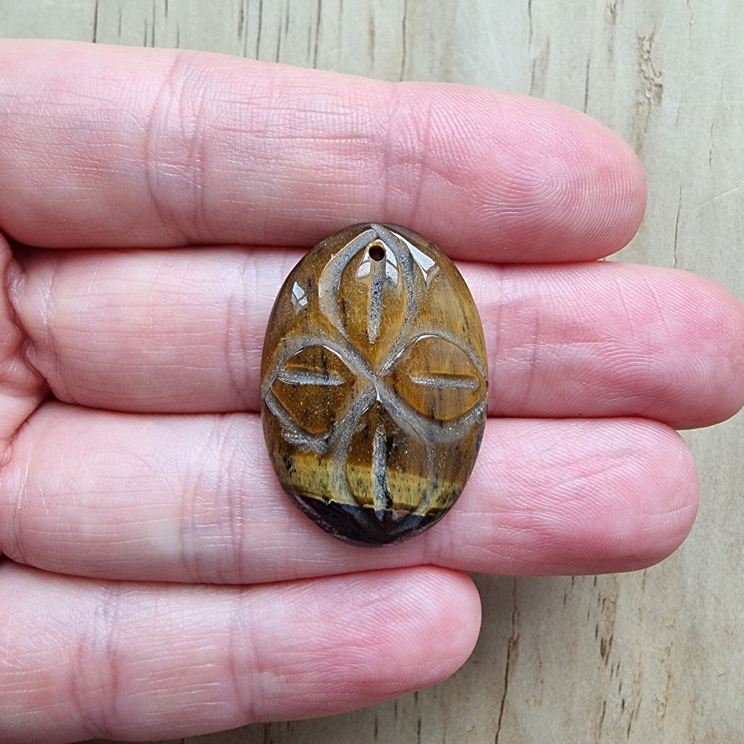 Carved Tiger Eye top drilled Pendant for jewelry making or diy craft projects 7.1gr