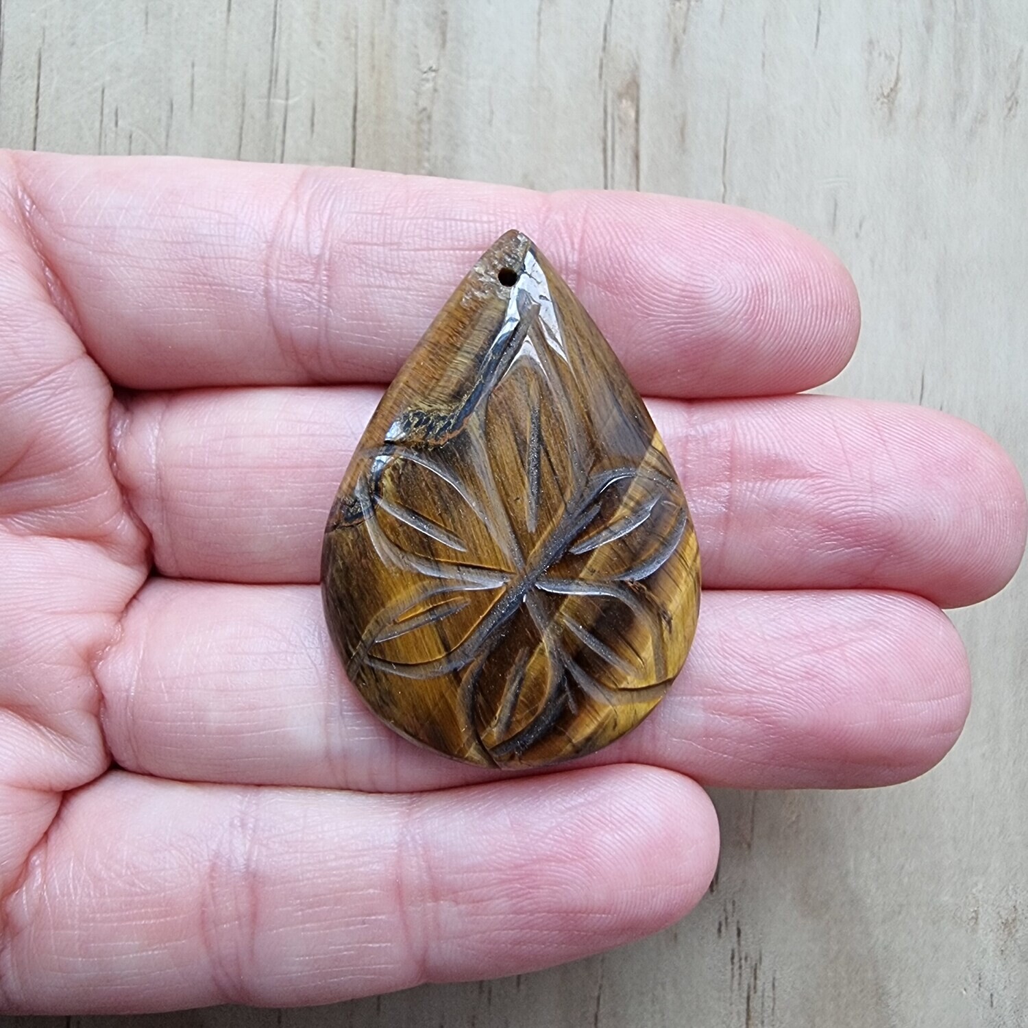 Carved Tiger Eye top drilled Pendant for jewelry making or diy craft projects 12.3gr