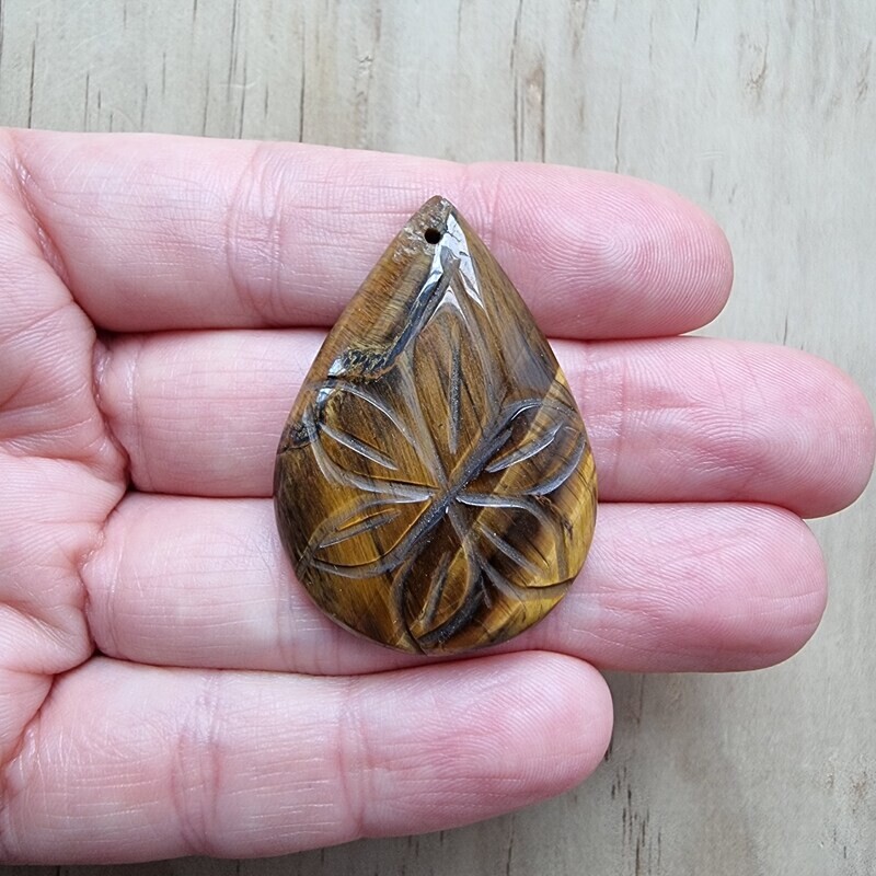 Carved Tiger Eye top drilled Pendant for jewelry making or diy craft projects 12.3gr