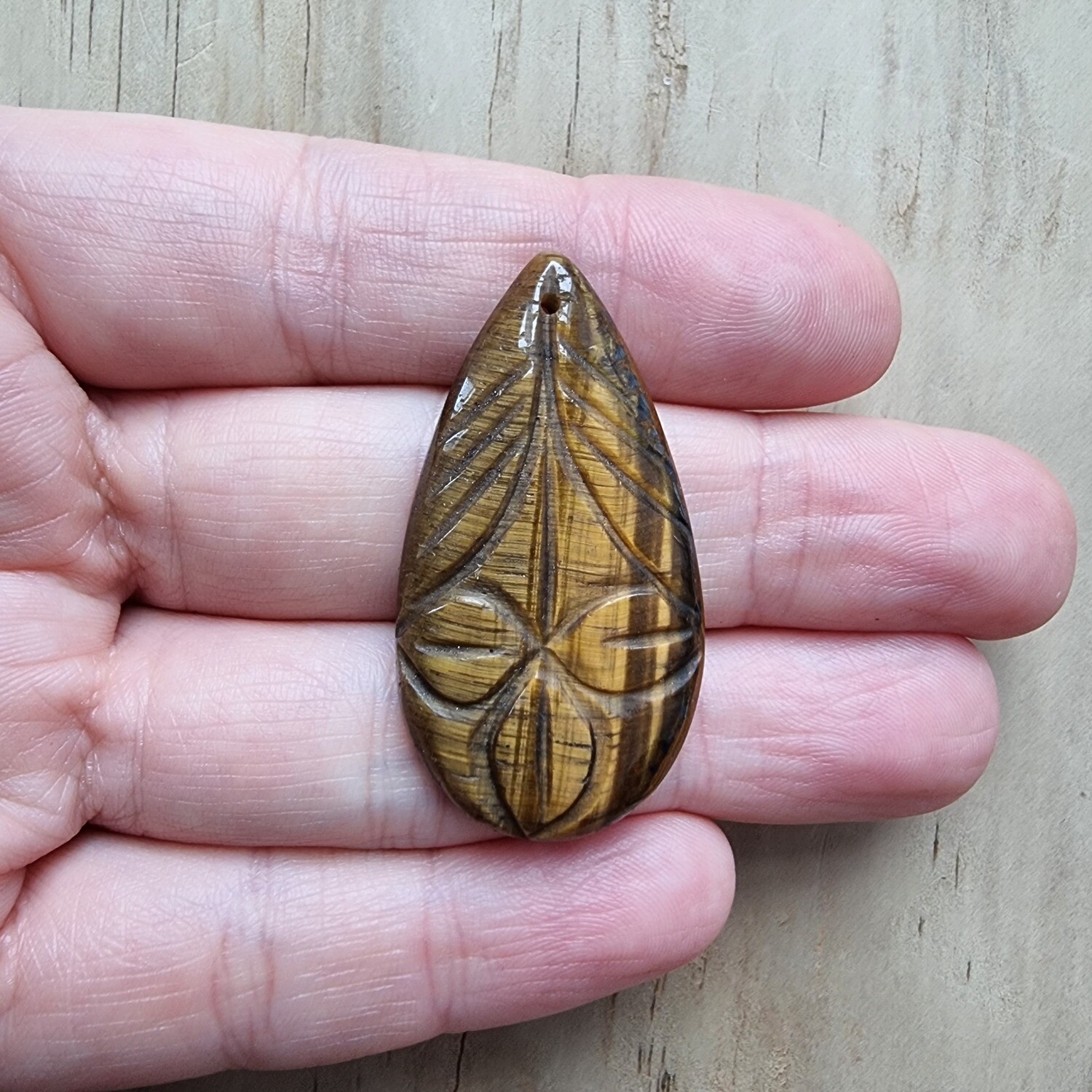 Carved Tiger Eye top drilled Pendant for jewelry making or diy craft projects 9.8gr
