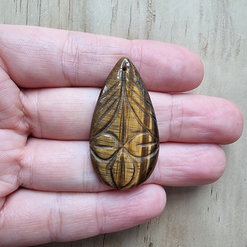 Carved Tiger Eye top drilled Pendant for jewelry making or diy craft projects 9.8gr