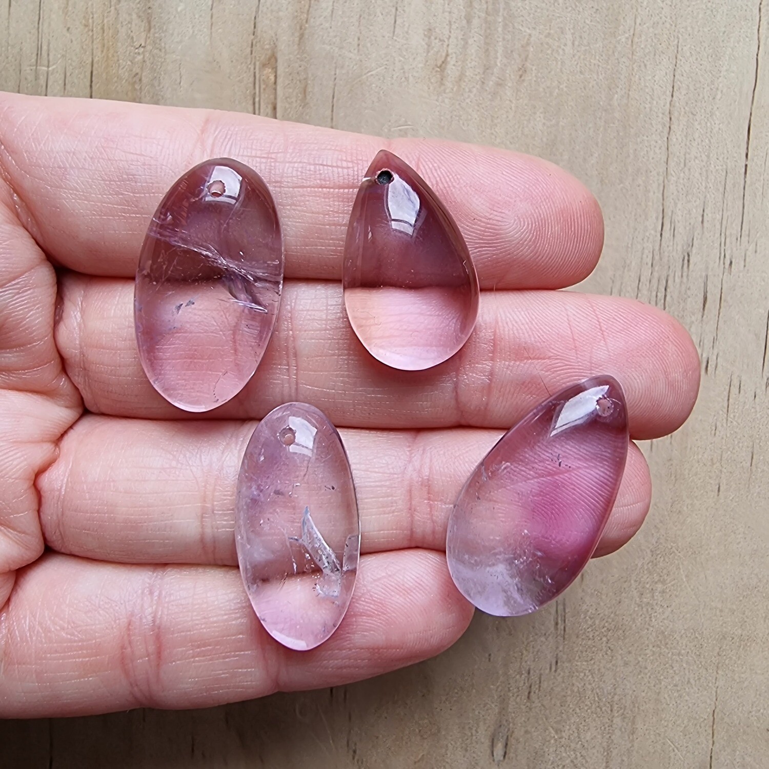 4 x Pale Amethyst top drilled Pendant Lot for jewelry making or diy craft projects 20.4gr