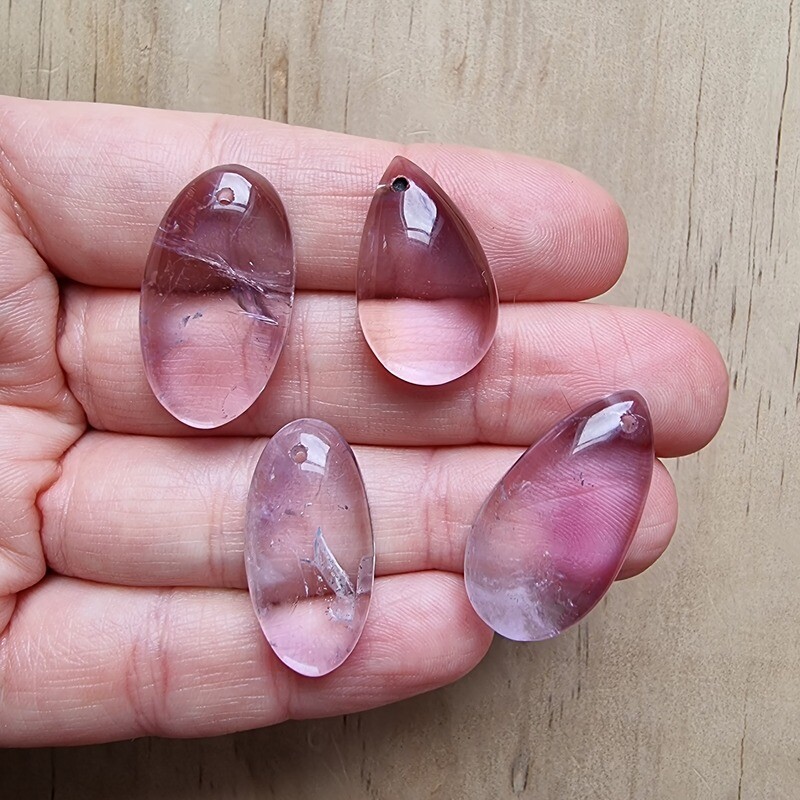 4 x Pale Amethyst top drilled Pendant Lot for jewelry making or diy craft projects 20.4gr