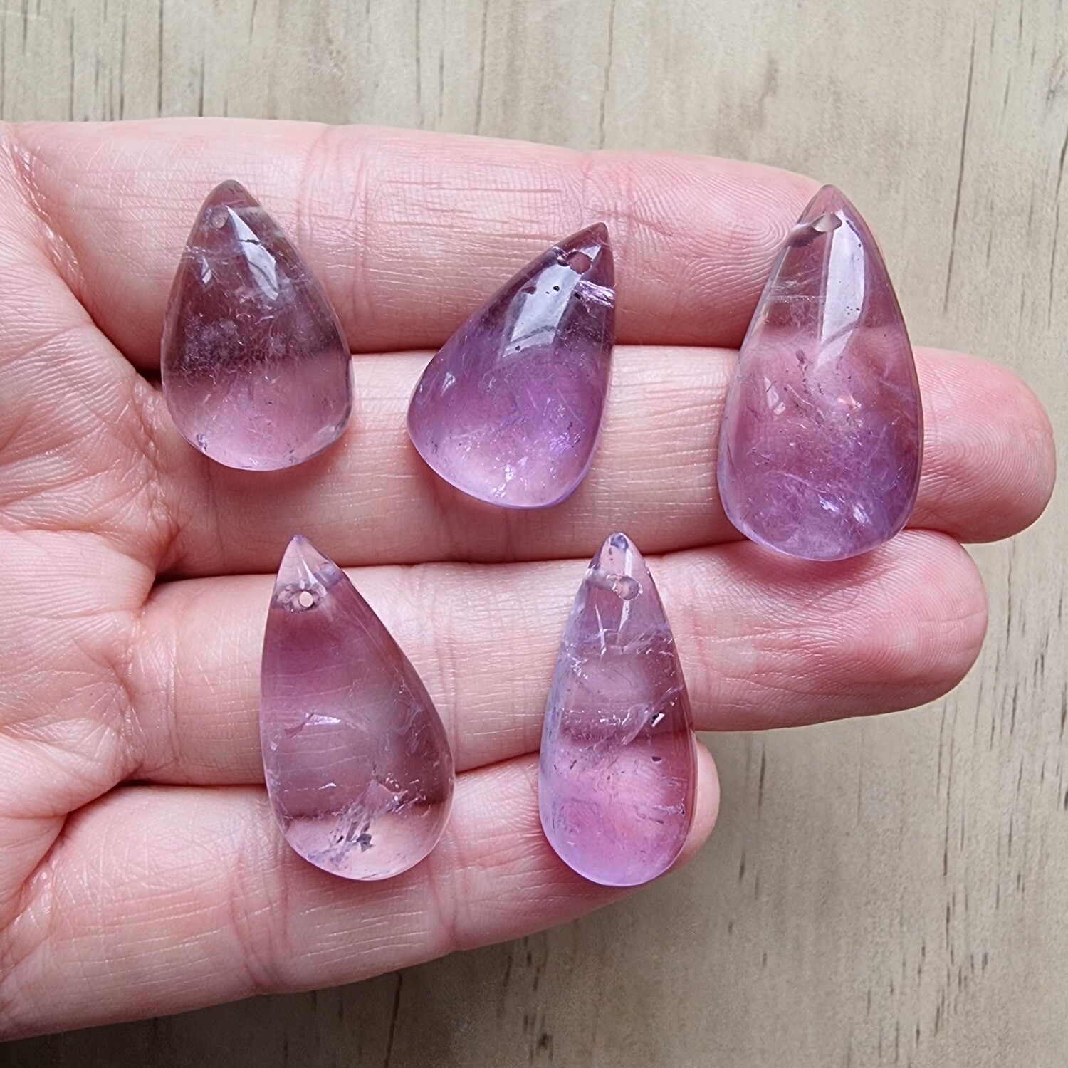 5 x Pale Amethyst top drilled Pendant Lot for jewelry making or diy craft projects 21gr