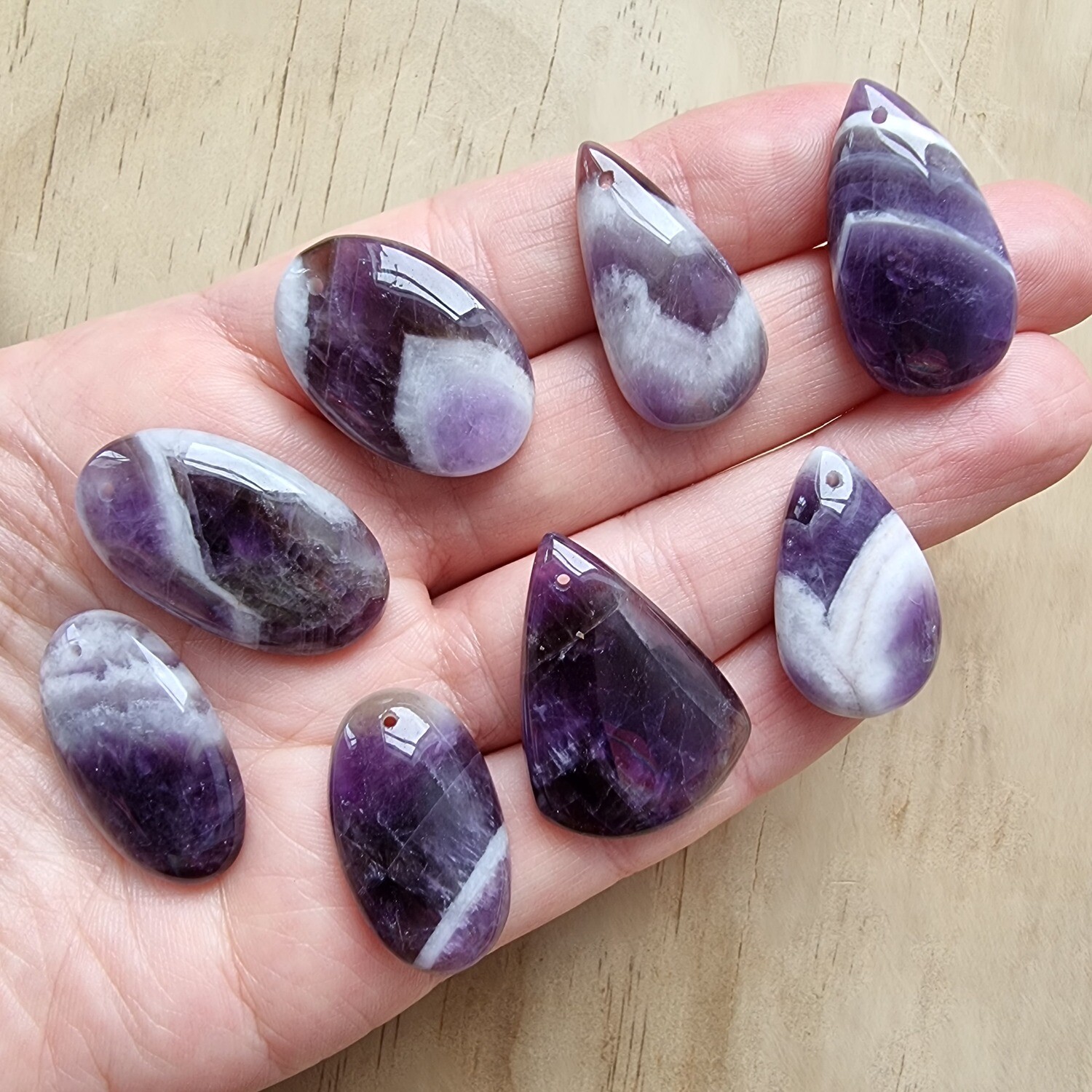 8 x Chevron Amethyst top drilled Pendant Lot for jewelry making or diy craft projects 44gr