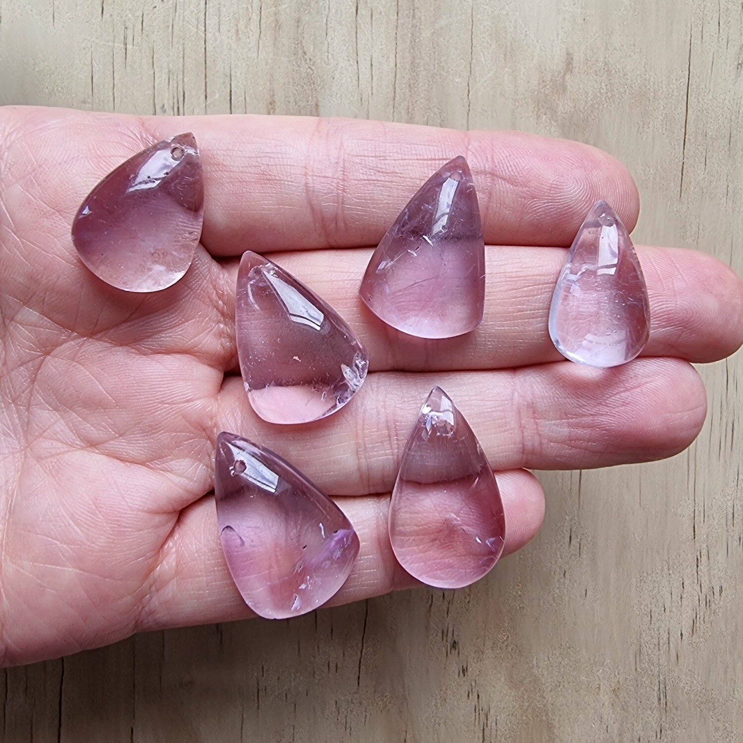 6 x Pale Amethyst top drilled Pendant Lot for jewelry making or diy craft projects 30.2gr