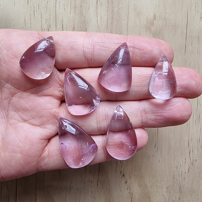 6 x Pale Amethyst top drilled Pendant Lot for jewelry making or diy craft projects 30.2gr