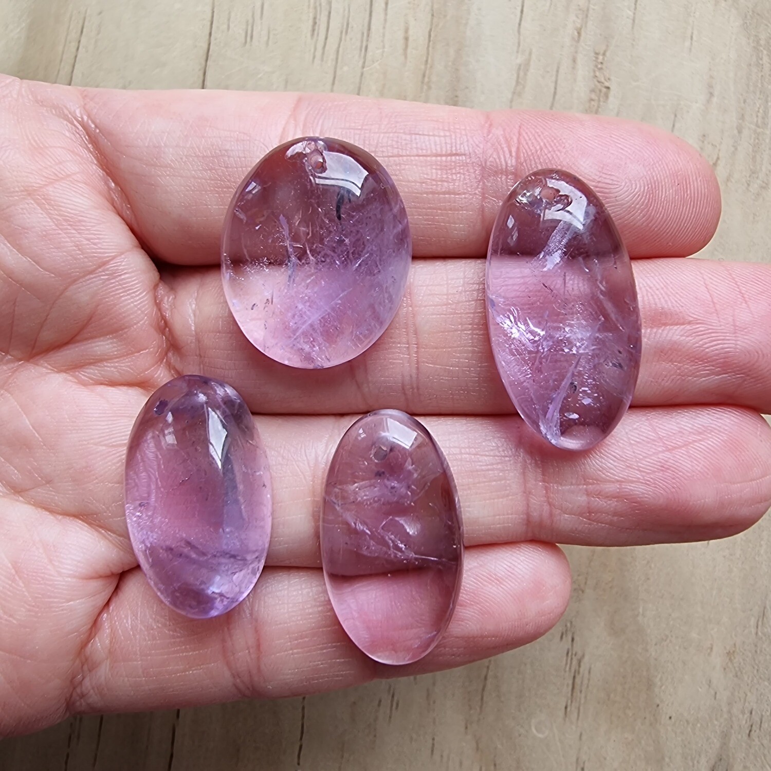 4 x Pale Amethyst top drilled Pendant Lot for jewelry making or diy craft projects 23.9gr