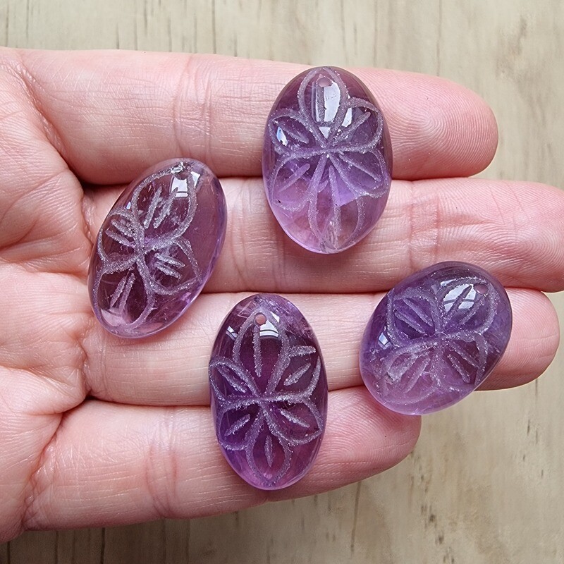 Carved Amethyst top drilled Pendant Lot for jewelry making or diy craft projects 27.1gr