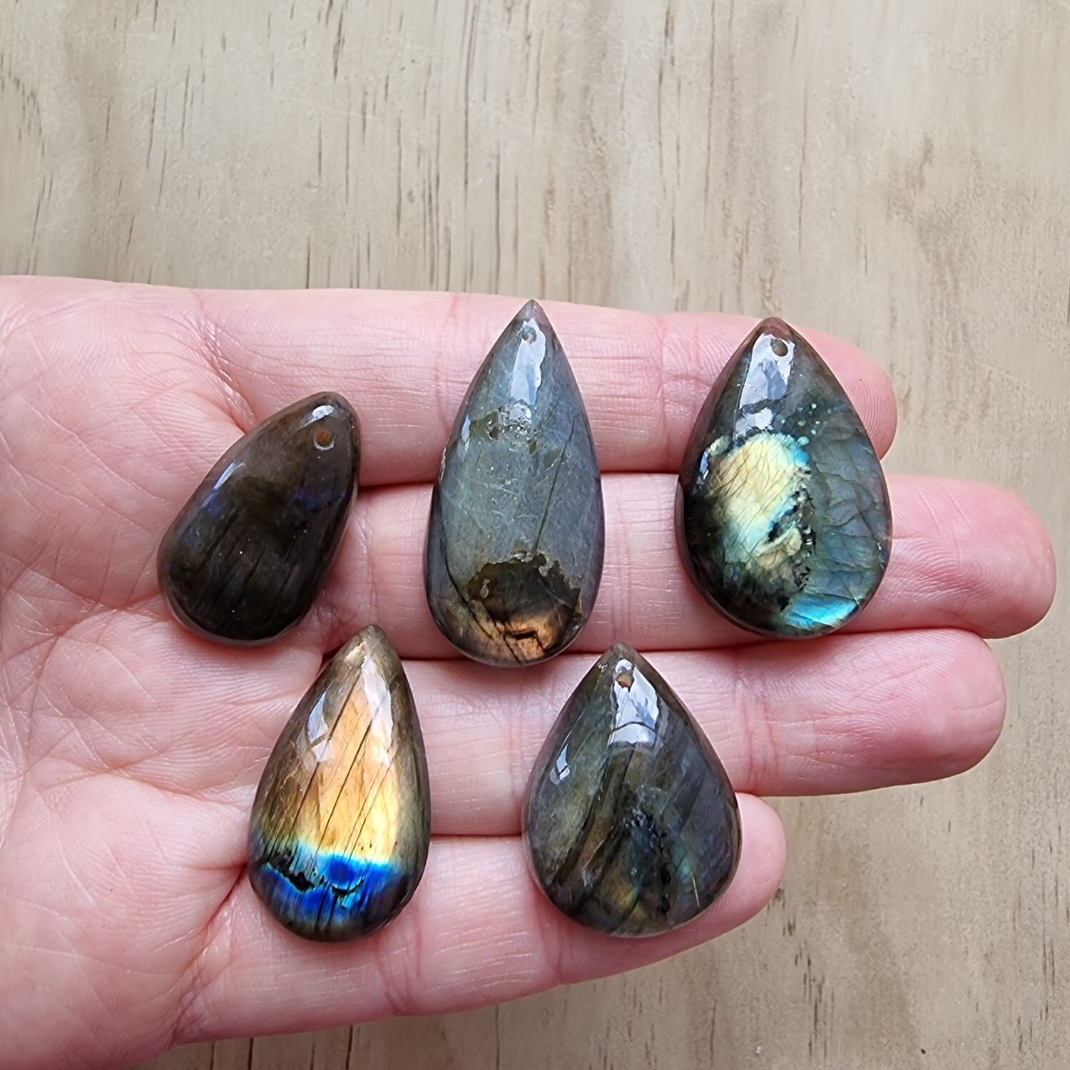 5 x Labradorite top drilled Pendant Lot for jewelry making or diy craft projects 30.5gr