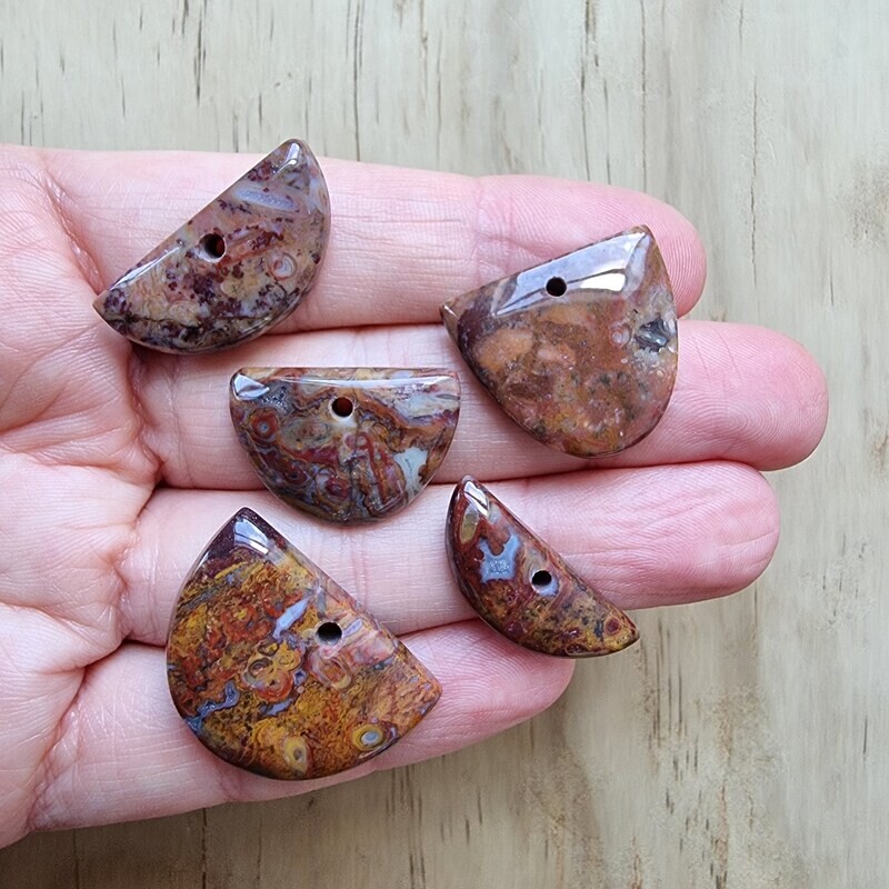 5 x Plume Agate top drilled Pendant Lot for jewelry making or diy craft projects 19.4gr