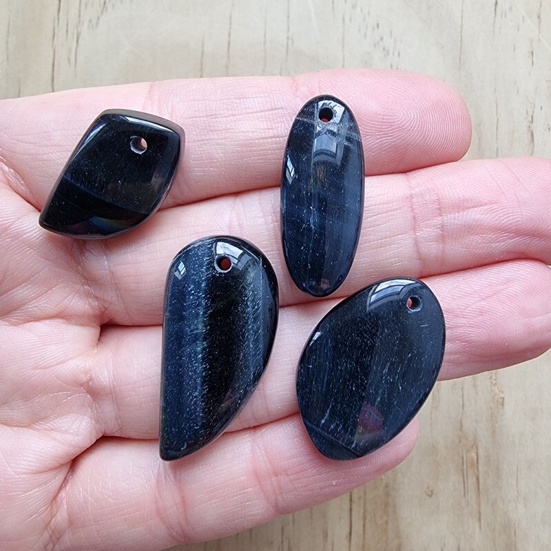 4 x Blue Tiger Eye top drilled Pendant Lot for jewelry making or diy craft projects 16.2gr