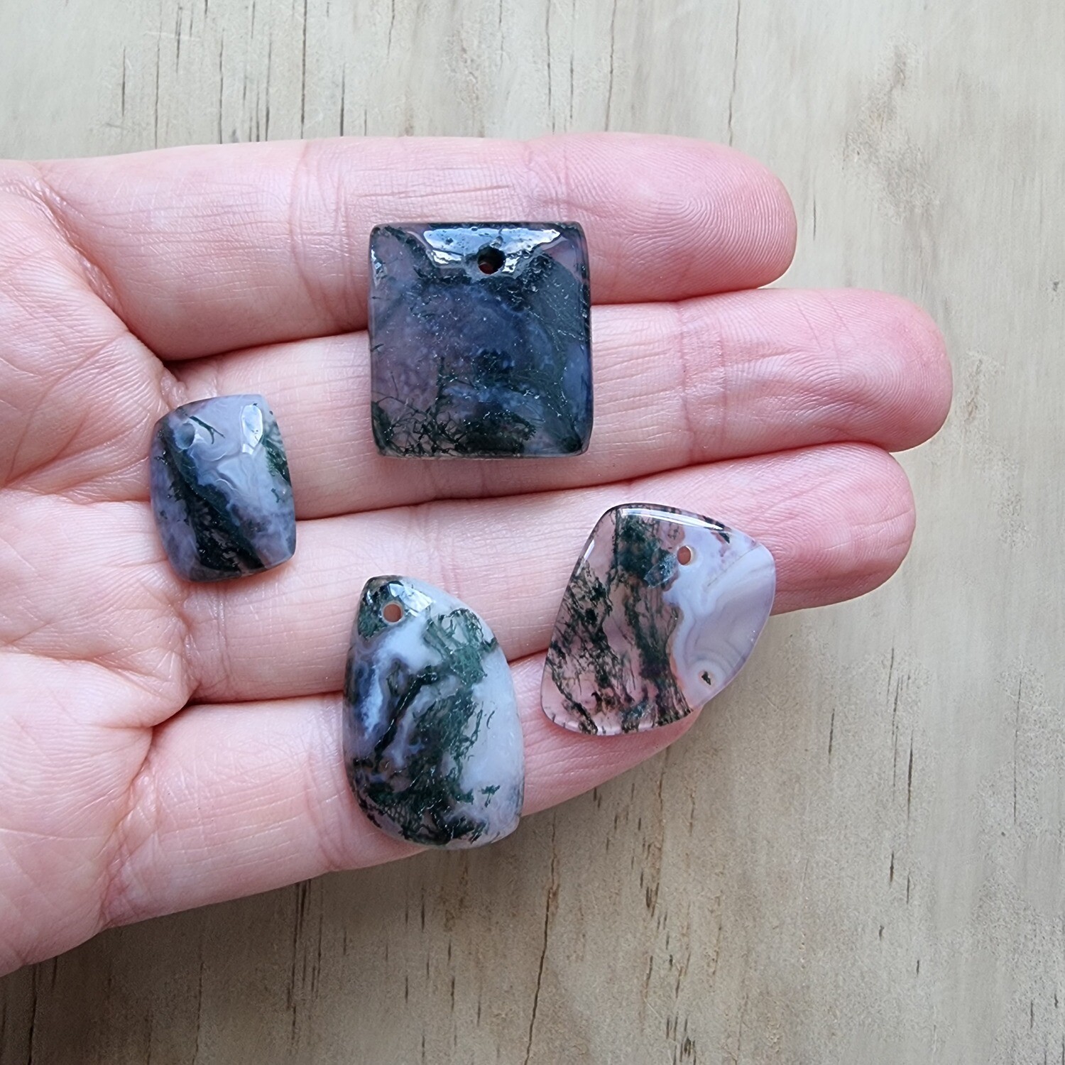 4 x Moss Agate top drilled Pendant Lot for jewelry making or diy craft projects 15gr