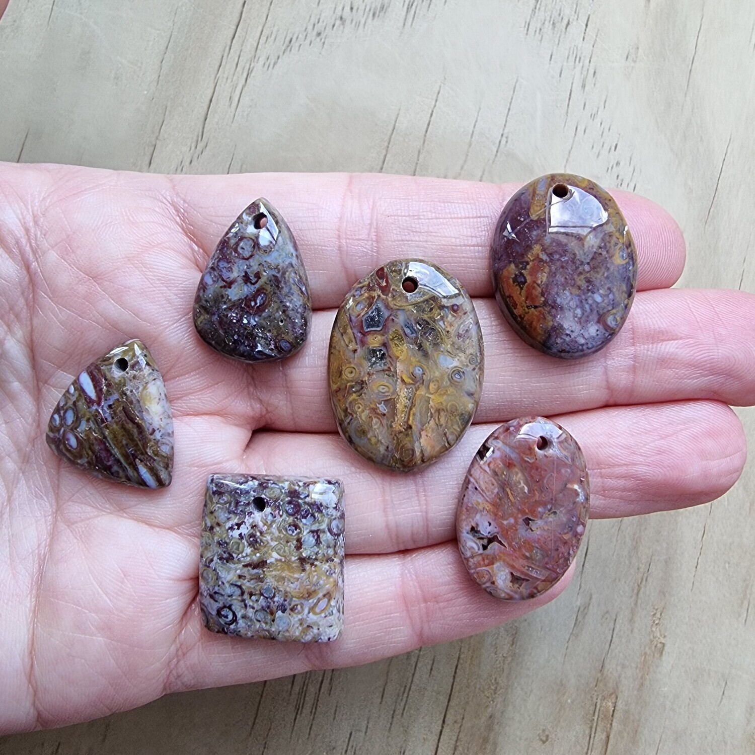 6 x Plume Agate top drilled Pendant Lot for jewelry making or diy craft projects 28gr