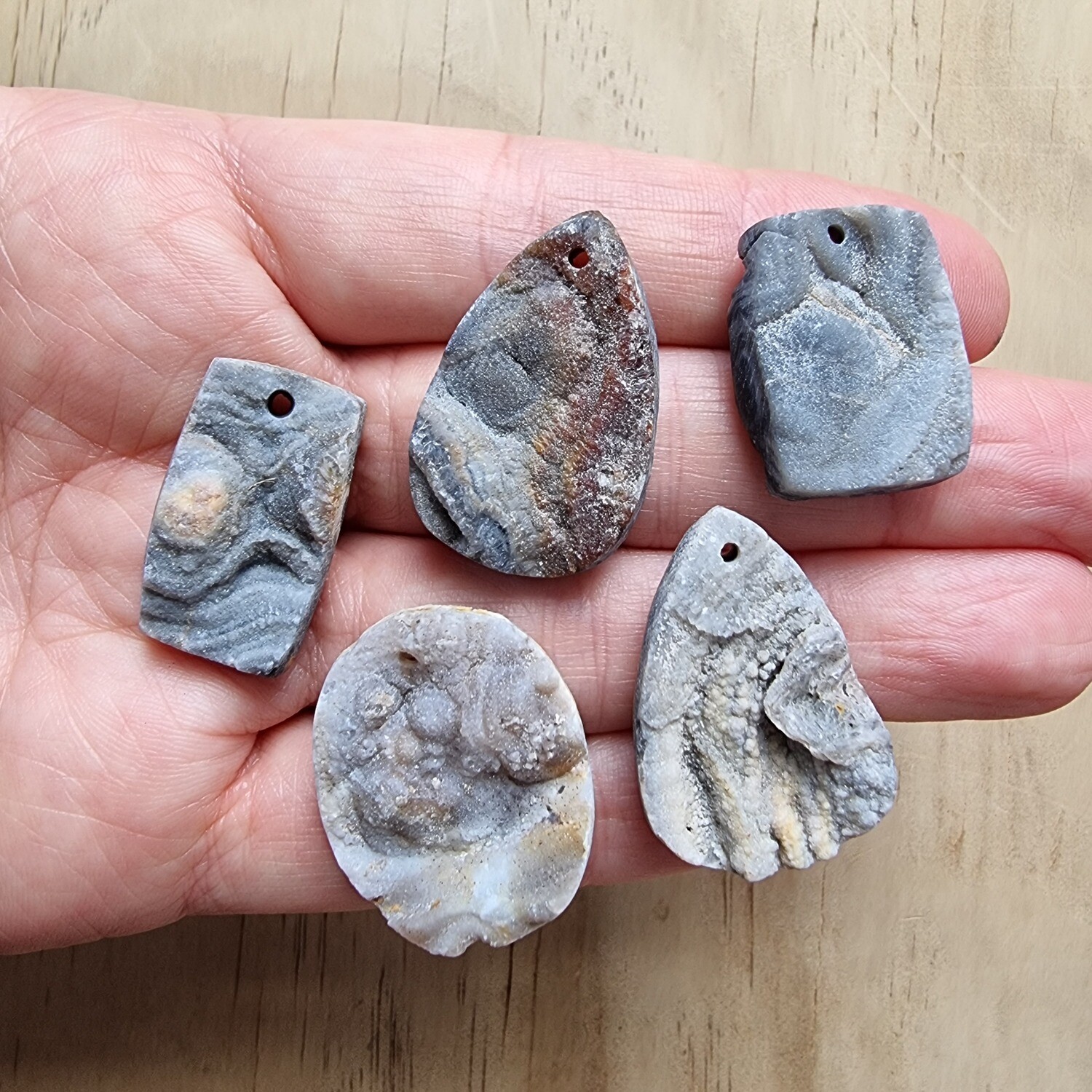5 x Desert Druzy top drilled Pendant Lot for jewelry making or diy craft projects 28.8gr