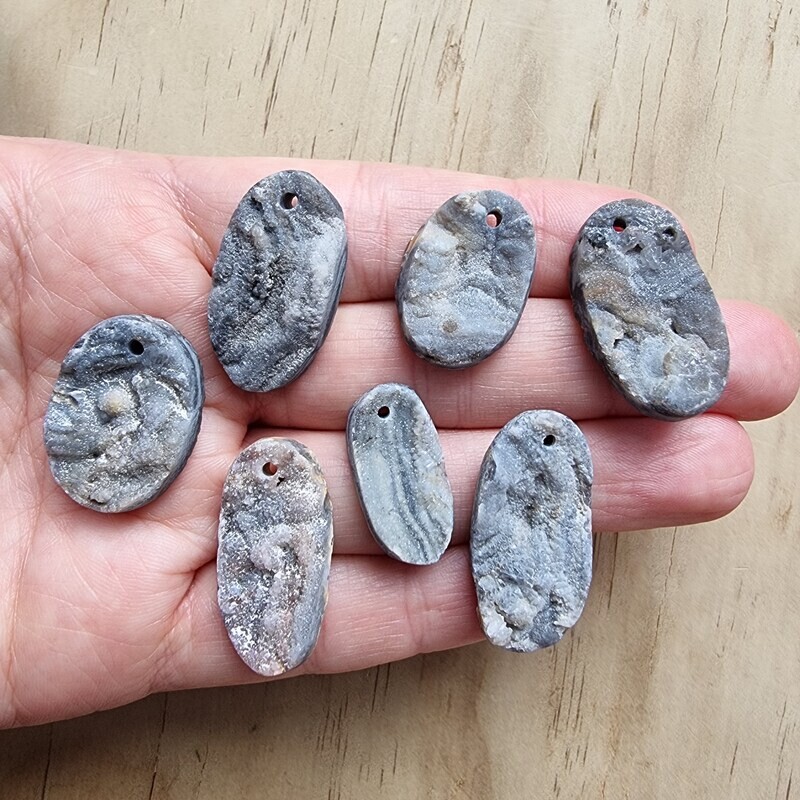 7 x Desert Druzy top drilled Pendant Lot for jewelry making or diy craft projects 29.5gr