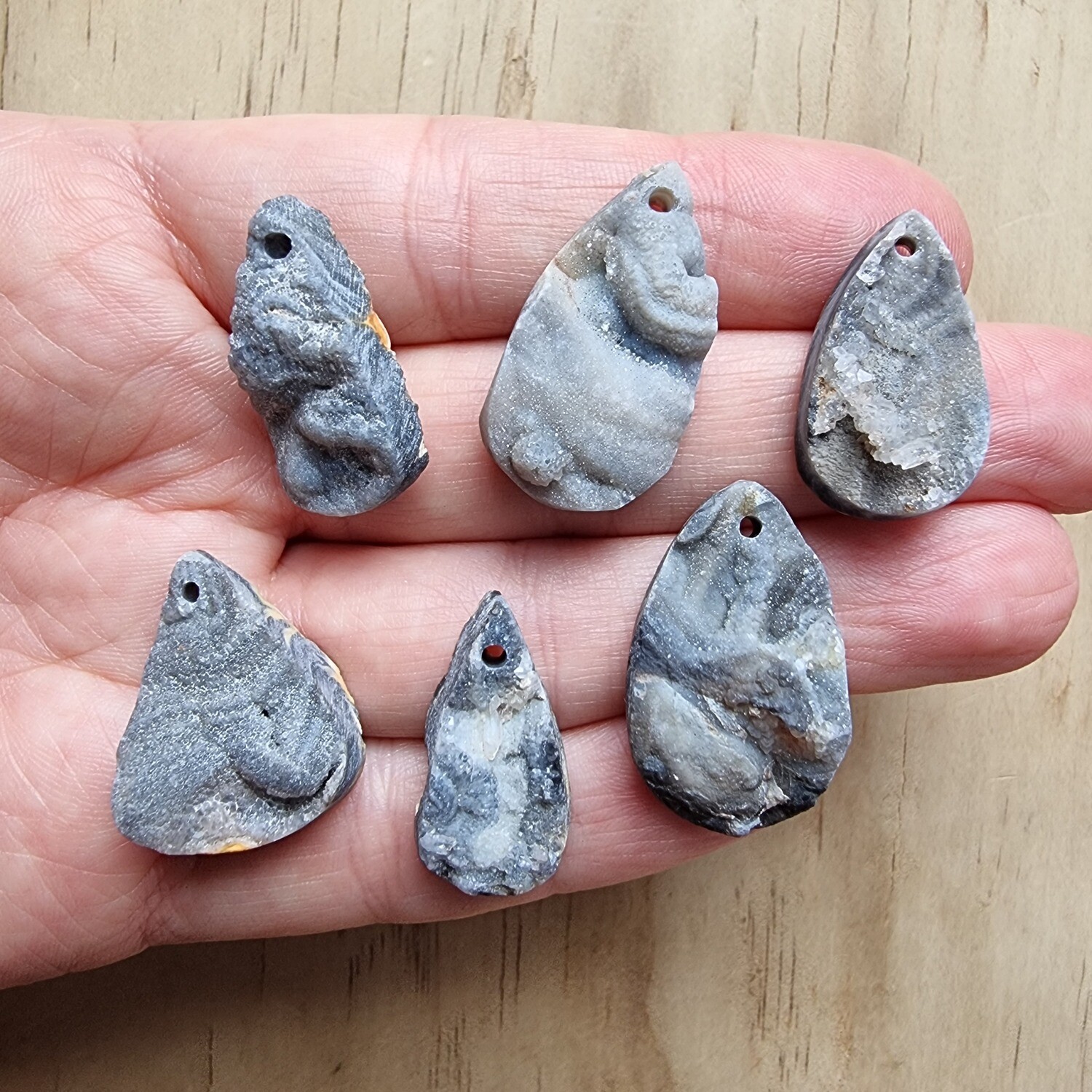 6 x Desert Druzy top drilled Pendant Lot for jewelry making or diy craft projects 24.7gr