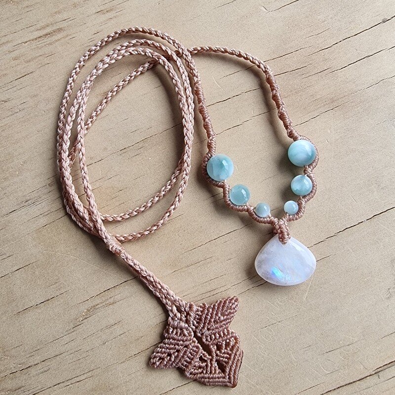 Larimar &amp; Moonstone MicroMacrame Necklace