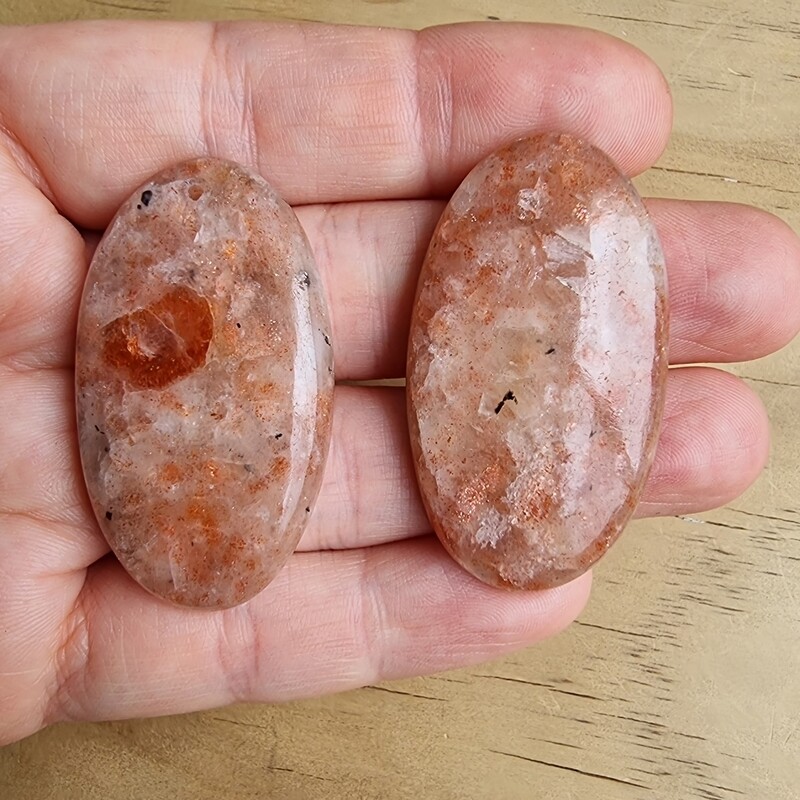 2 x Sunstone Top Drilled Cabochon Lot / Pendant Lot for jewelry making or diy craft projects 30.1gr