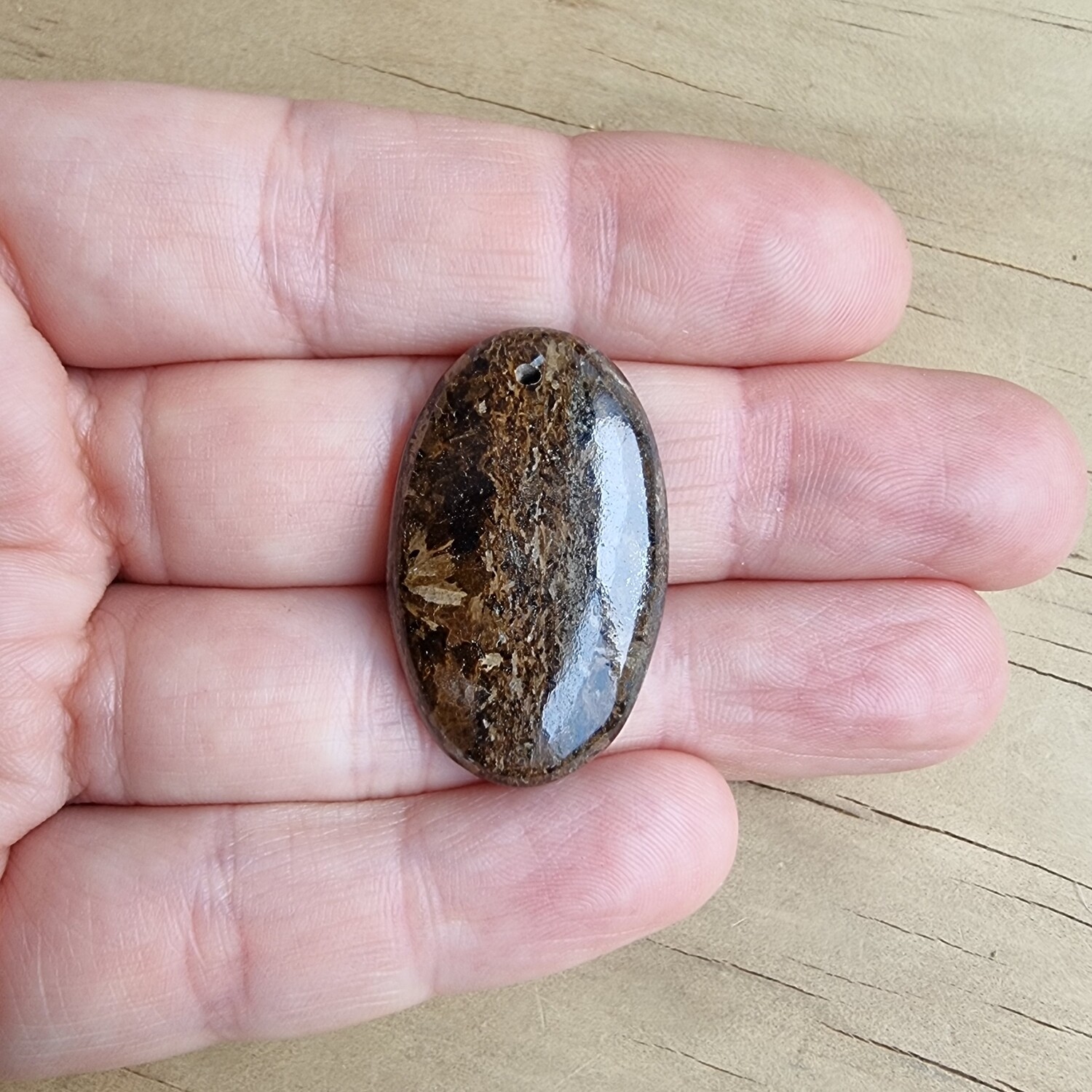 Bronzite top drilled Cabochon / Pendant for jewelry making or diy craft projects 7.3gr