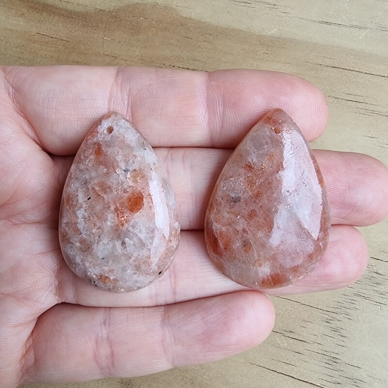 2 x Sunstone Top Drilled Cabochon Lot / Pendant Lot for jewelry making or diy craft projects 23.4gr