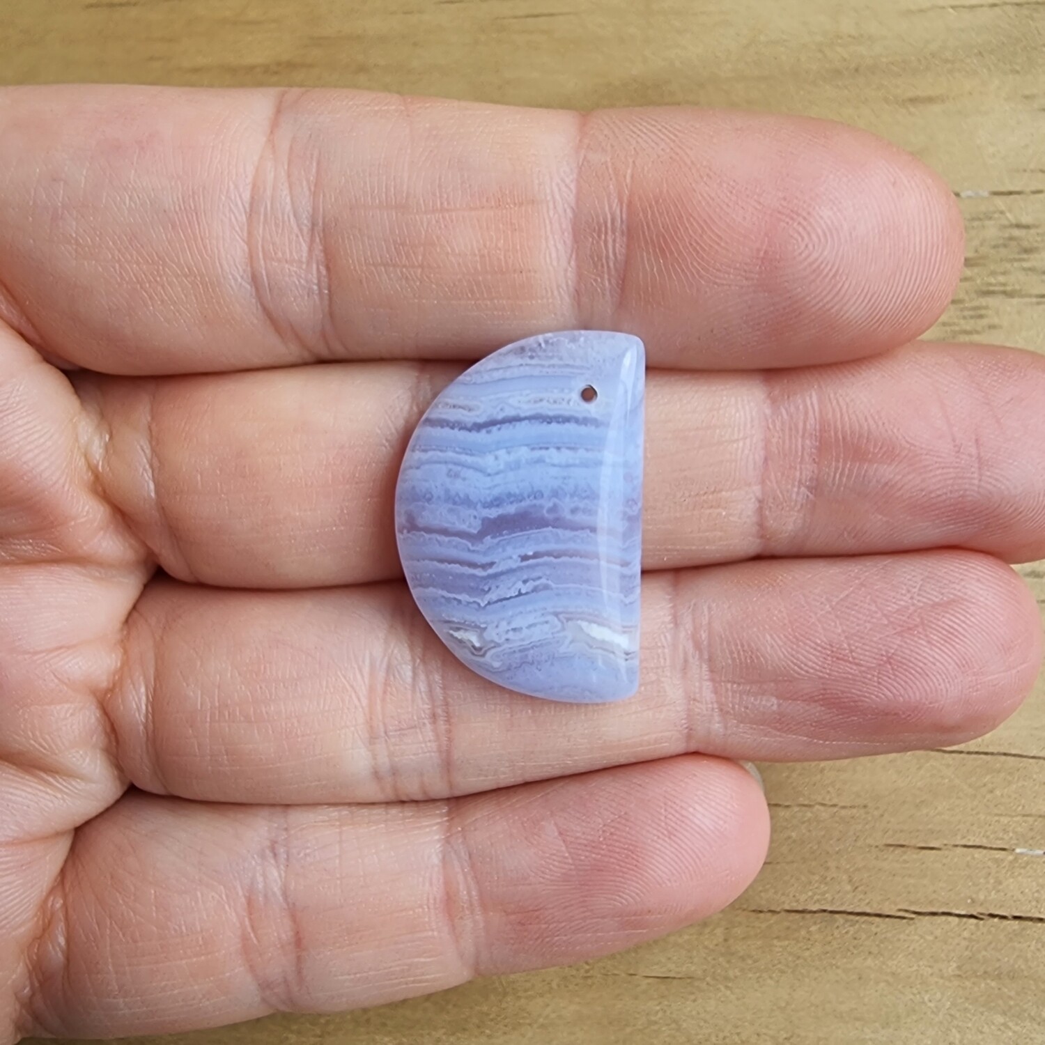 Blue Lace Agate top drilled Cabochon / Pendant for jewelry making or diy craft projects 4.6gr