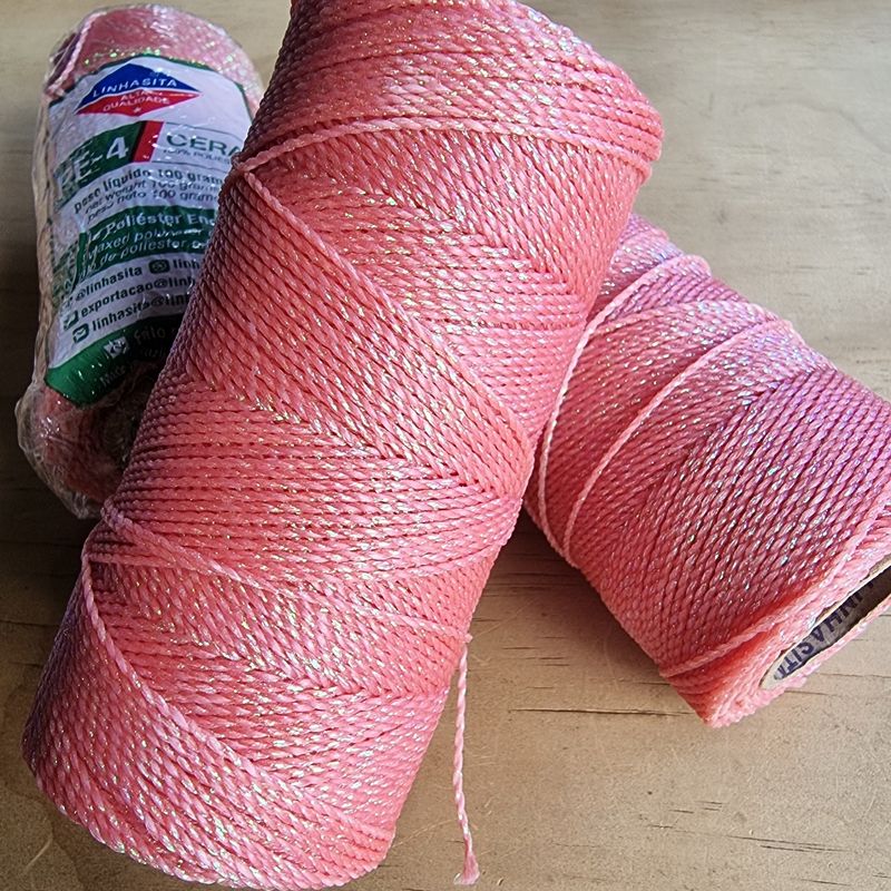 Cor #SALMON Metallic Salmon 1mm Waxed Linhasita Thread 170m Spool