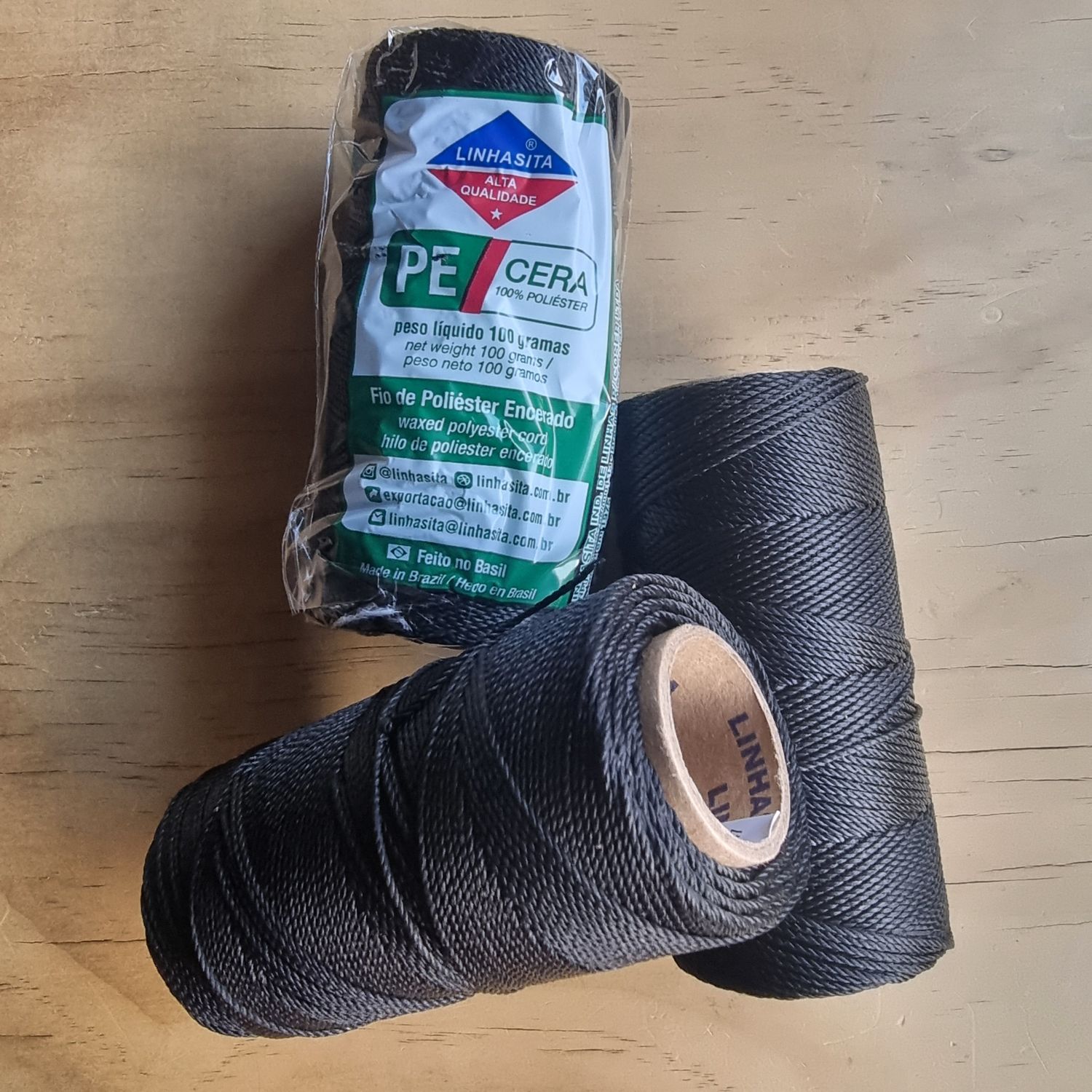 Cor #PRETO / BLACK 1.5mm Waxed Linhasita Thread FULL 128metre Spool