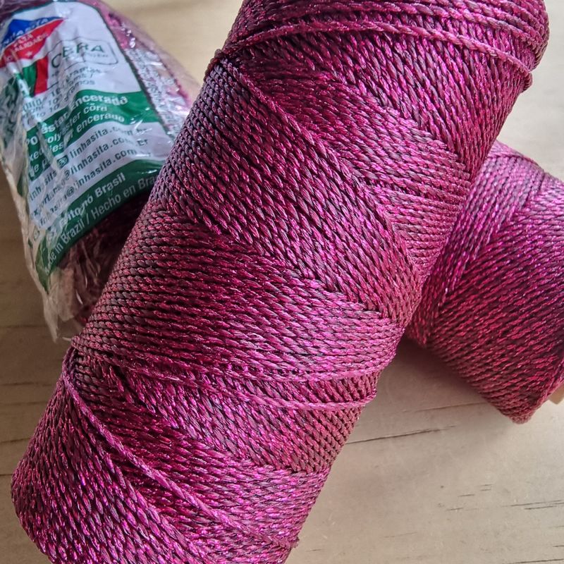 Cor #PINK Metallic Pink 1mm Waxed Linhasita Thread 170m Spool