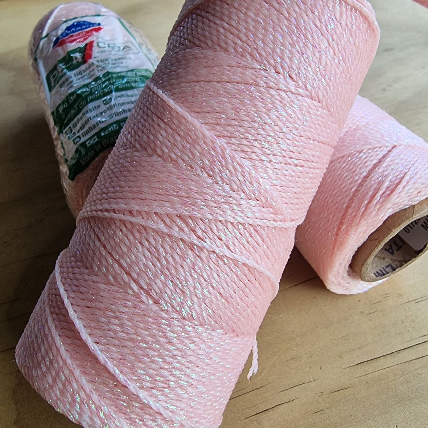 Cor #FLAMINGO Metallic 1mm Waxed Linhasita Thread 170m Spool
