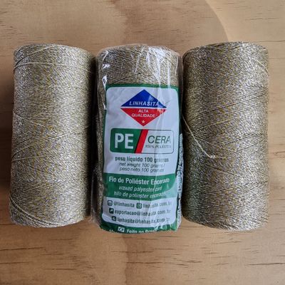 Cor #M19 Metallic SILVER GOLD MIX 0.5mm Waxed Linhasita Thread 330m Spool