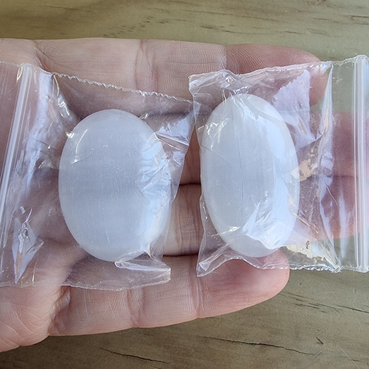 2 x Selenite Cabochon Lot / Pendant Lot for jewelry making or diy craft projects 65gr