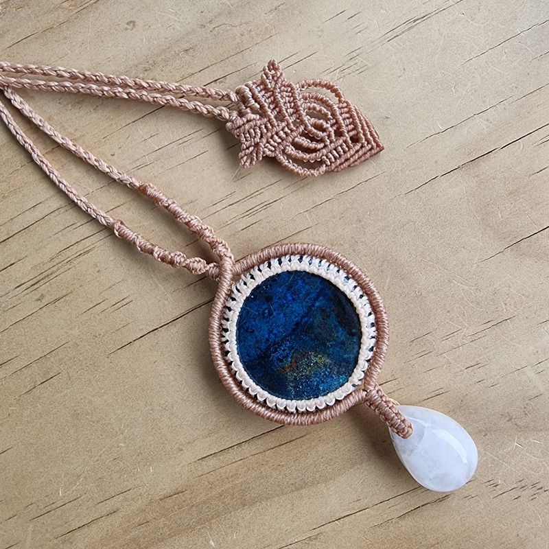 Shattuckite &amp; Moonstone Adjustable Micromacrame Necklace