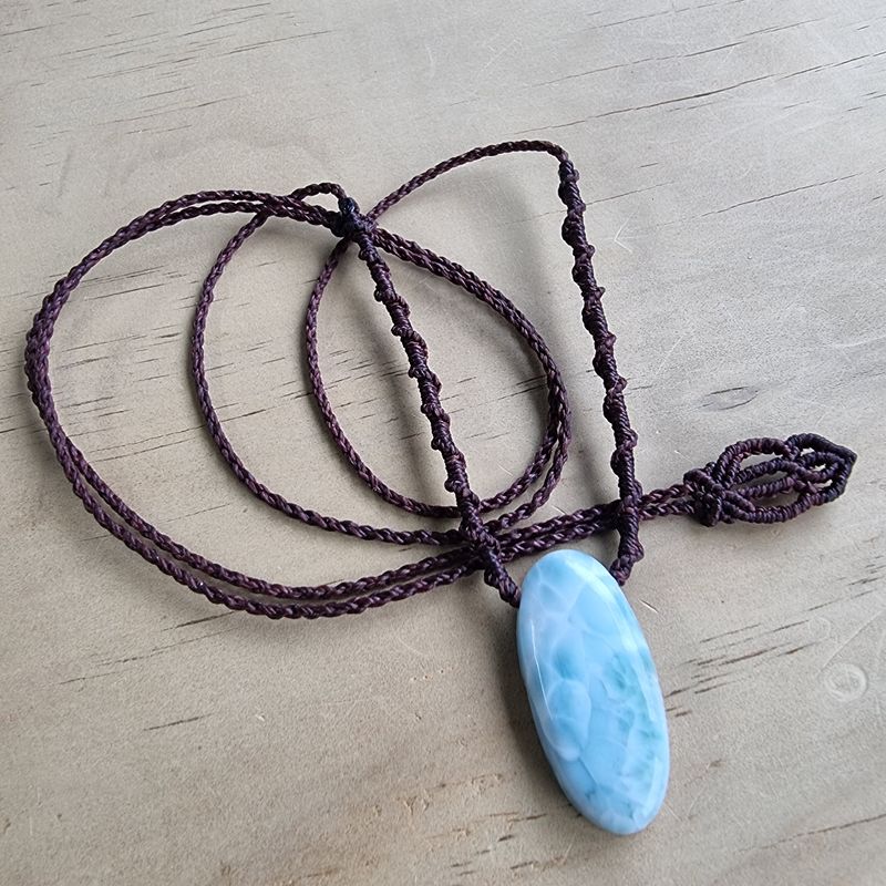 Larimar Adjustable MicroMacrame Necklace