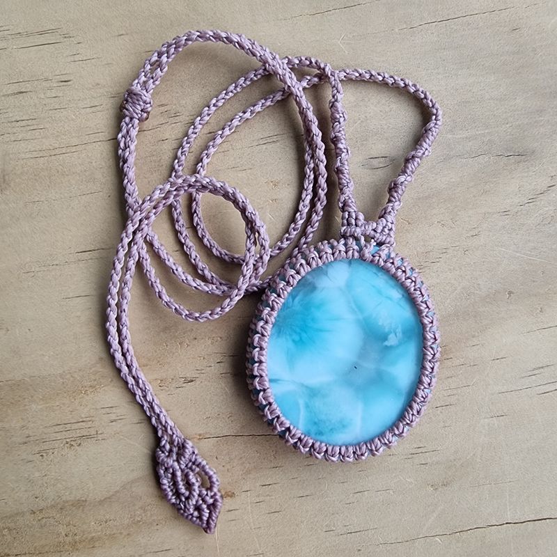 Larimar Adjustable MicroMacrame Necklace