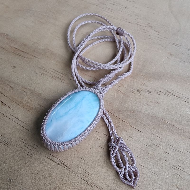 Larimar Adjustable MicroMacrame Necklace