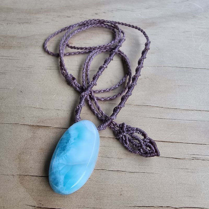 Larimar Adjustable MicroMacrame Necklace