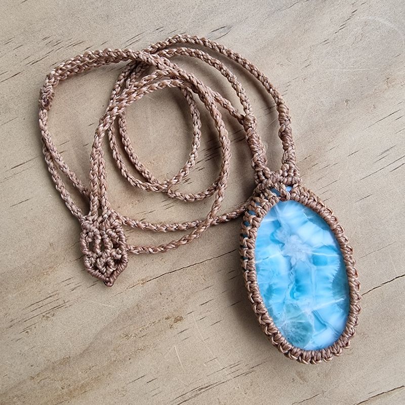 Larimar Adjustable MicroMacrame Necklace